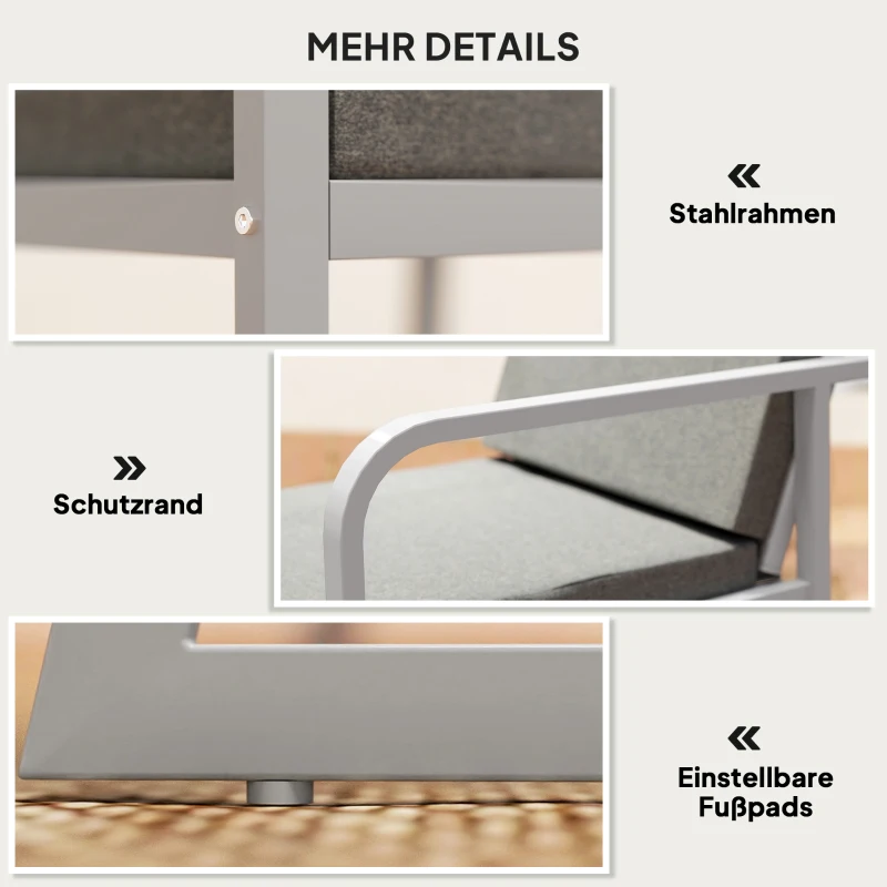 Outsunny 3-delige Eetset voor 2 Personen met Glastafel en Kussens - Lichtgrijs