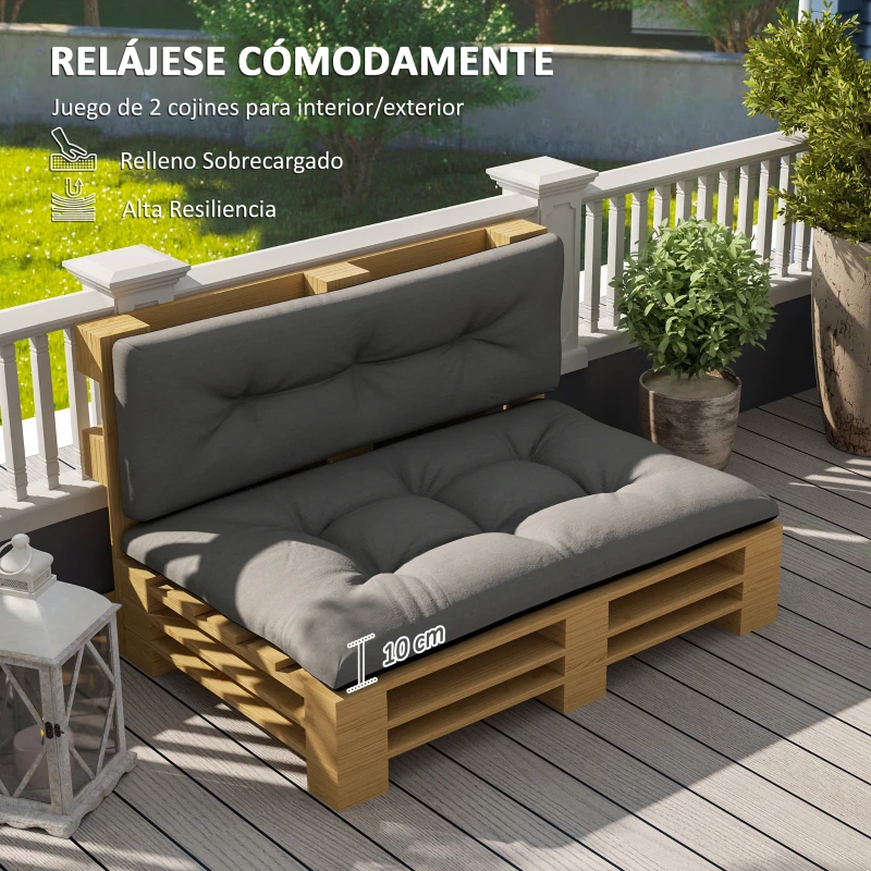 Outsunny Cojines para Palets 2-Piezas Set Acolchados de 120cm de Largo Impermeable Anti-UV para Interior y Exterior Gris Oscuro
