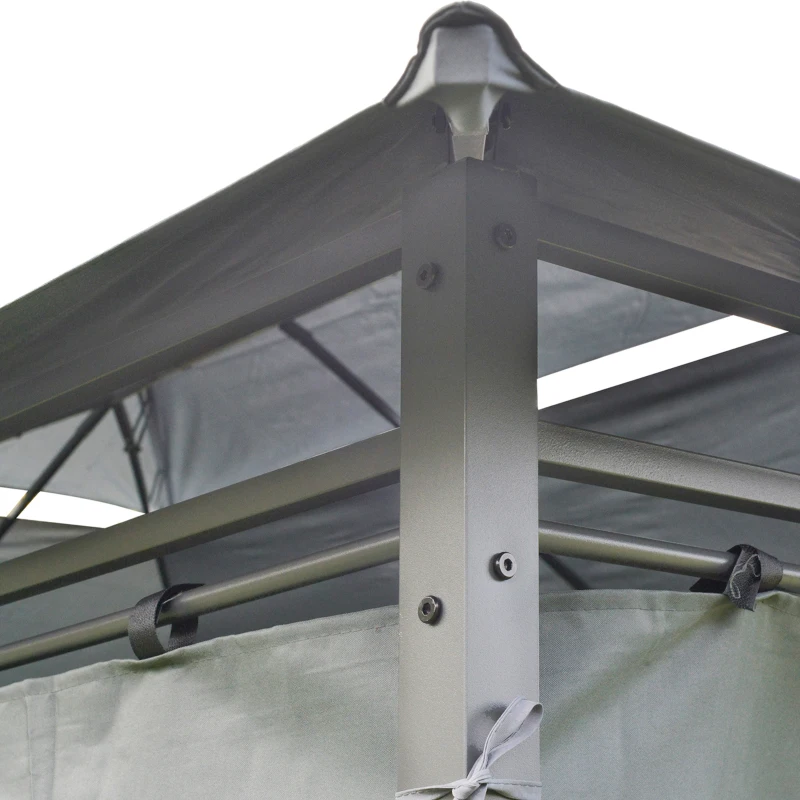 Outsunny 10 x 13ft Outdoor 2 Tier Steel Frame Gazebo with Curtains Black Grey