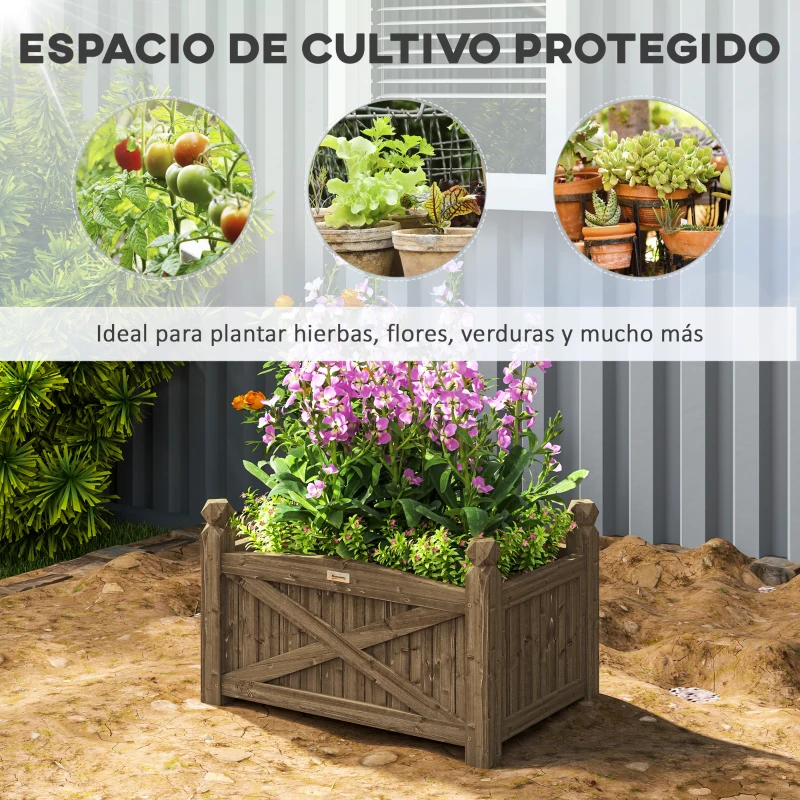 Outsunny Jardinera de Madera Elevada para Cultivar Plantas Flores Hierba para Jardín Balcón Terraza 60x39x37 cm Café Oscuro