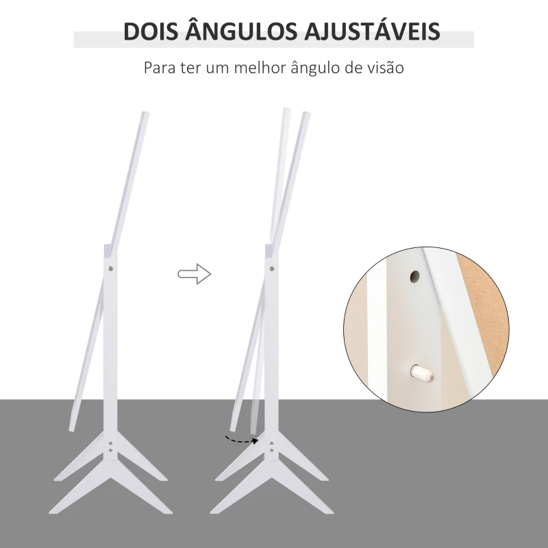HOMCOM Espelho de maquilhagem de pé reclinável nórdico para quarto sala moldura de madeira 47x46x148 cm branco