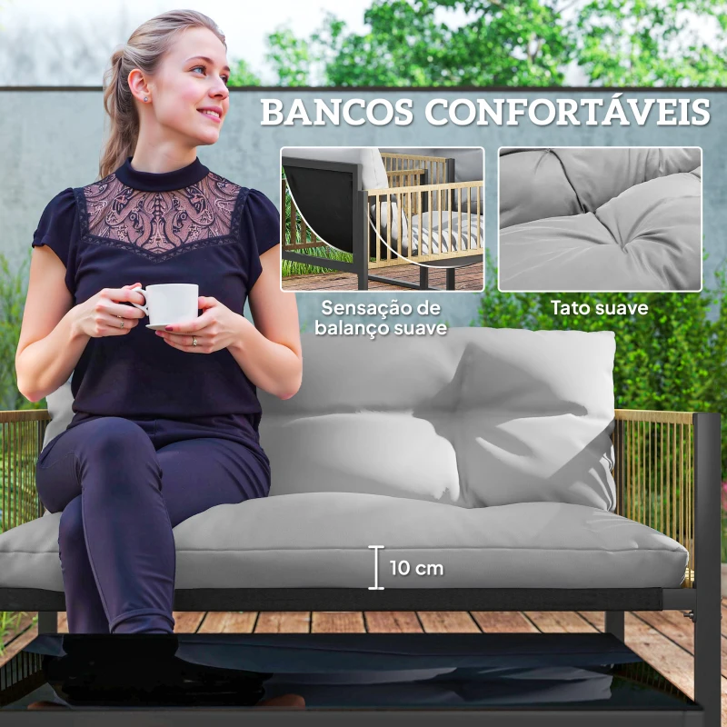 Outsunny Conjunto de Jardim de Vime Sintético de 4 Peças  Inclui Sofá de 2 Lugares 2 Poltronas 1 Mesa de Centro  Cinza e Madeira