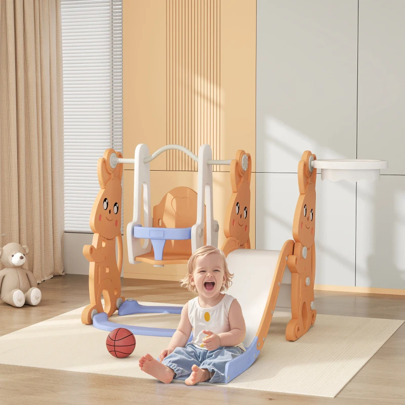 AIYAPLAY Tobogán Infantil con Columpio con Barandilla y Canasta 4 en 1 para Niños de +18 Meses 147,5x160x107 cm Naranja