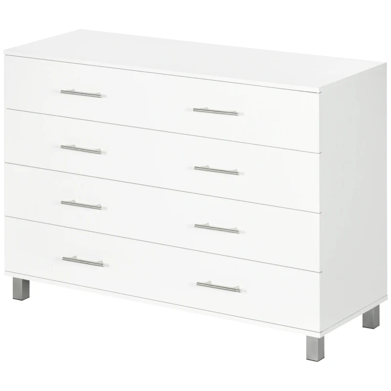HOMCOM Cassettiera 4 Cassetti per Camera da Letto in Legno con Maniglie in Metallo, Bianco