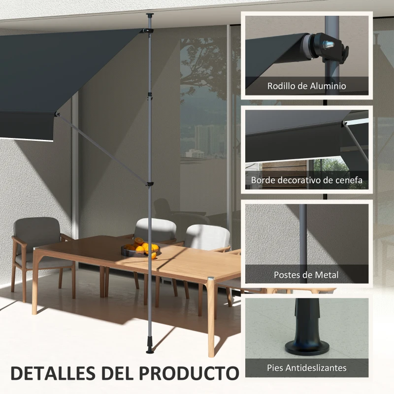 Outsunny Toldo Manual Retráctil 200x120x210-310 cm para Balcón y Terraza con Altura Ajustable con Manivela Negro