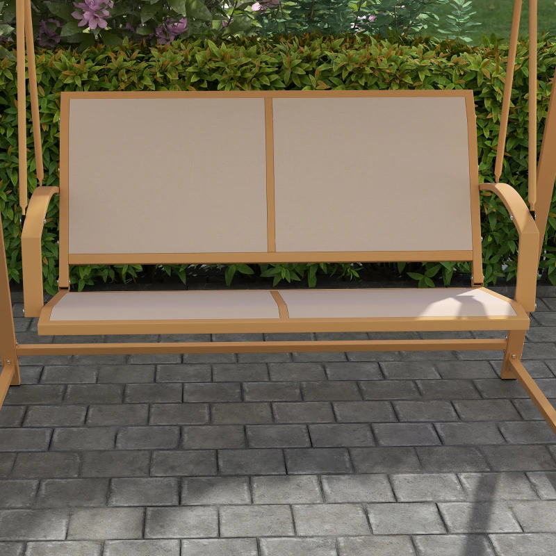 Outsunny Columpio de Jardín de 2 Plazas con Toldo Ajustable y Estructura Triangular de Metal Carga 220 kg 160x112x162 cm Caqui