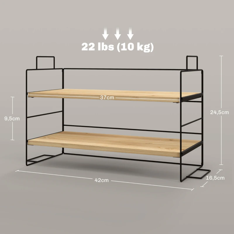 HOMCOM Organizador de oficina estante de almacenamiento de 2 niveles 42x16,5x24,5 cm estante de madera y estructura metálica negra