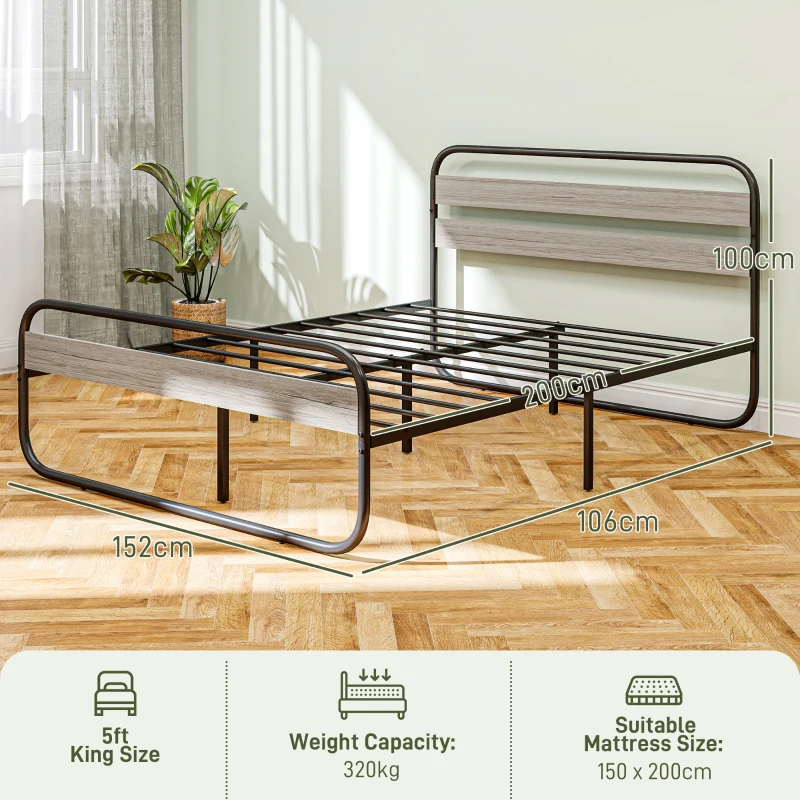 HOMCOM King Size Steel Industrial Bed Frame - Black