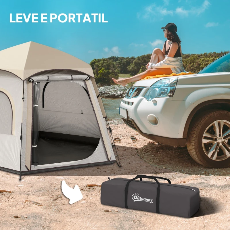 Outsunny Tenda de Campismo para 2-3 Pessoas Dobrável com Fácil Instalação e Bolsa de Transporte 280x240x155 cm Branco e Bege
