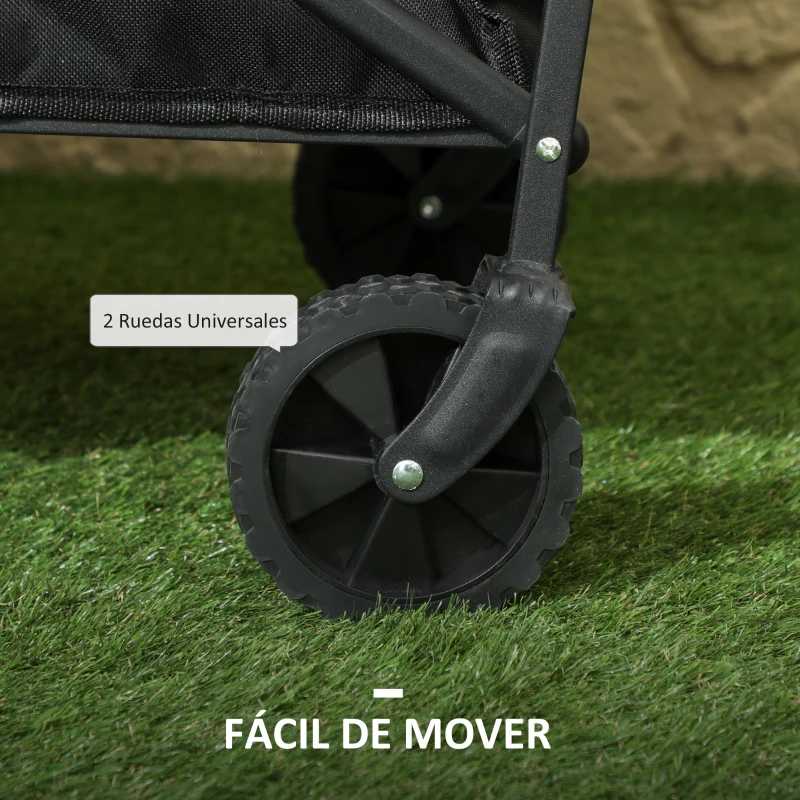 Outsunny Carro de Jardín Plegable con Ruedas Asa Telescópica Ajustable Carga 120 kg para Campaña Compra 64x42x27 cm Negro