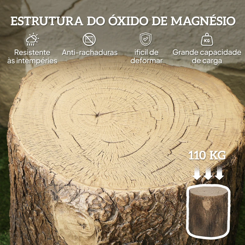 Outsunny Banco de Jardim Decorativo em Forma de Cepo de Árvore Uso Multifuncional Estável e Resistente Banco para Exterior Ø38x42 cm Madeira