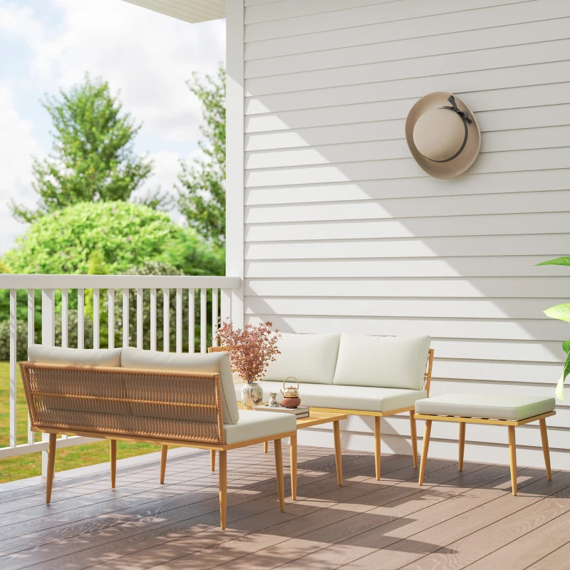 Outsunny Conjunto de Jardín de Ratán Sintético de 4 Piezas con Sofás Modulares Mesa Auxiliar y Cojines Natural