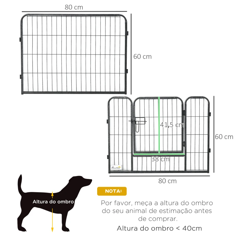PawHut Parque para Cães com 12 Painéis Recinto para Animais de Estimação Modular com 2 Portas 80x60 cm Preto