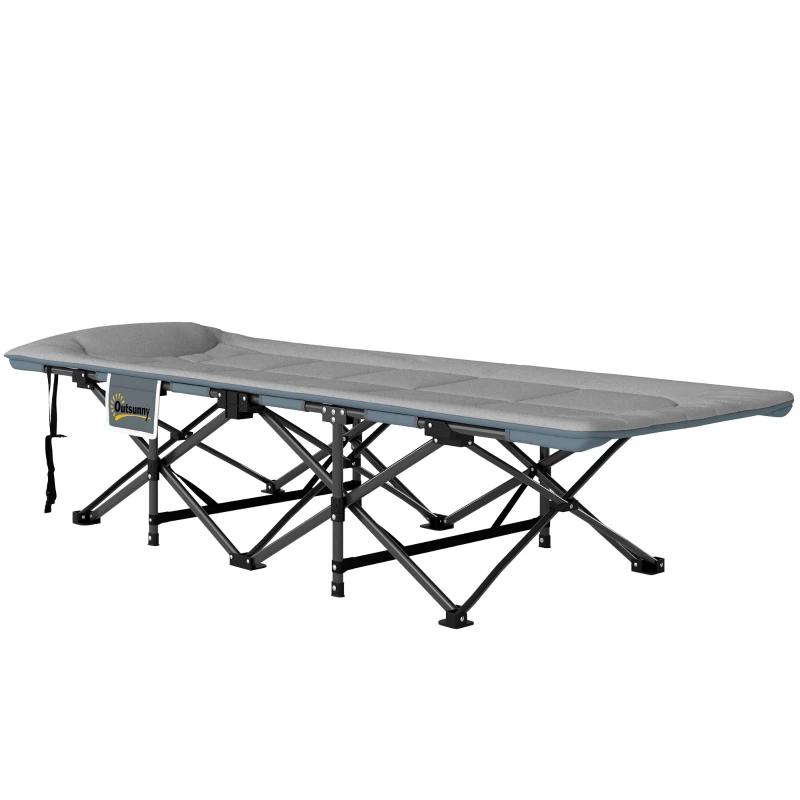 Outsunny Cama de Camping Plegable con Cojín Integrado Reposacabezas y Bolsillo Lateral 187x67x37 cm Gris