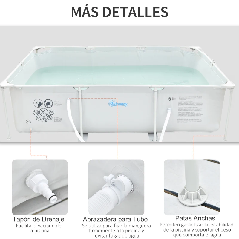Outsunny Piscina Desmontable Tubular 292x190x75 cm con Depuradora de Cartucho 1200L/H Piscina Rectangular de Exterior para Adultos y Niños 3600L Gris