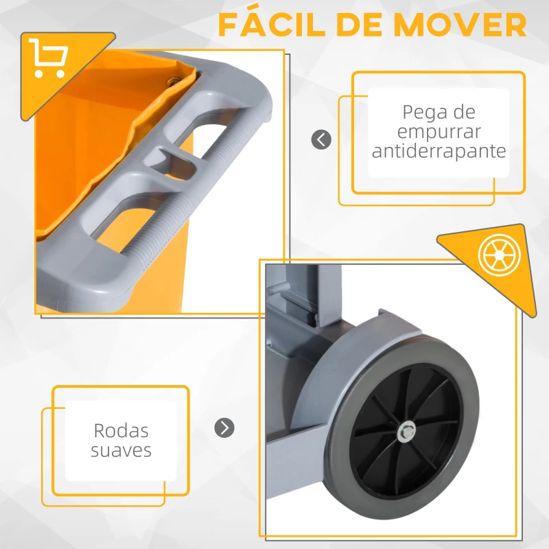 HOMCOM Carro de Limpeza com Bolsa de 100L Carro de Limpeza Profissional com 3 Prateleiras e Plataforma 121x50,5x96,5 cm Cinza e Amarelo