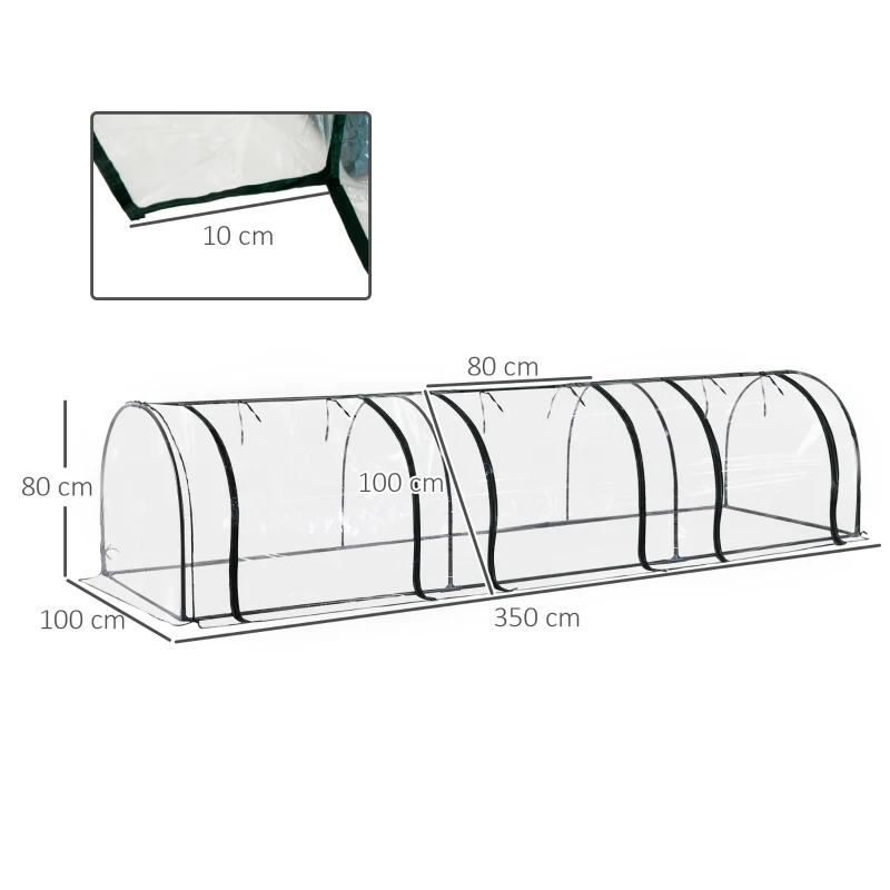 Outsunny Estufa para Jardim Estufa Pequena para Cultivo de Plantas com 3 Janelas 350x100x80 cm Transparente e Verde