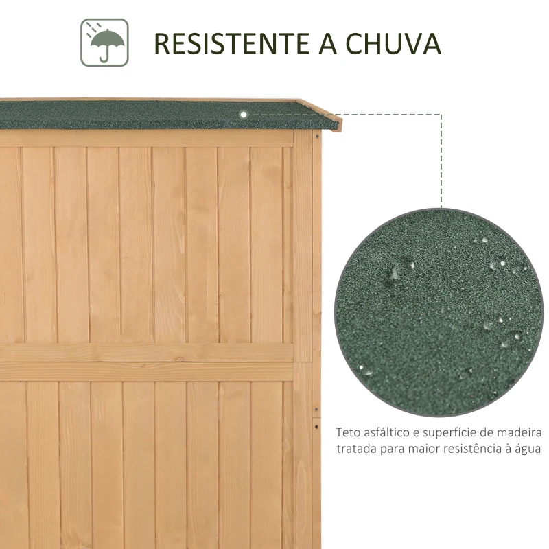 Outsunny Abrigo de Jardim para Ferramentas Armário de Madeira para Exterior com Prateleira Dupla Porta Janelas e Teto Asfáltico 127,5x50x164cm Madeira