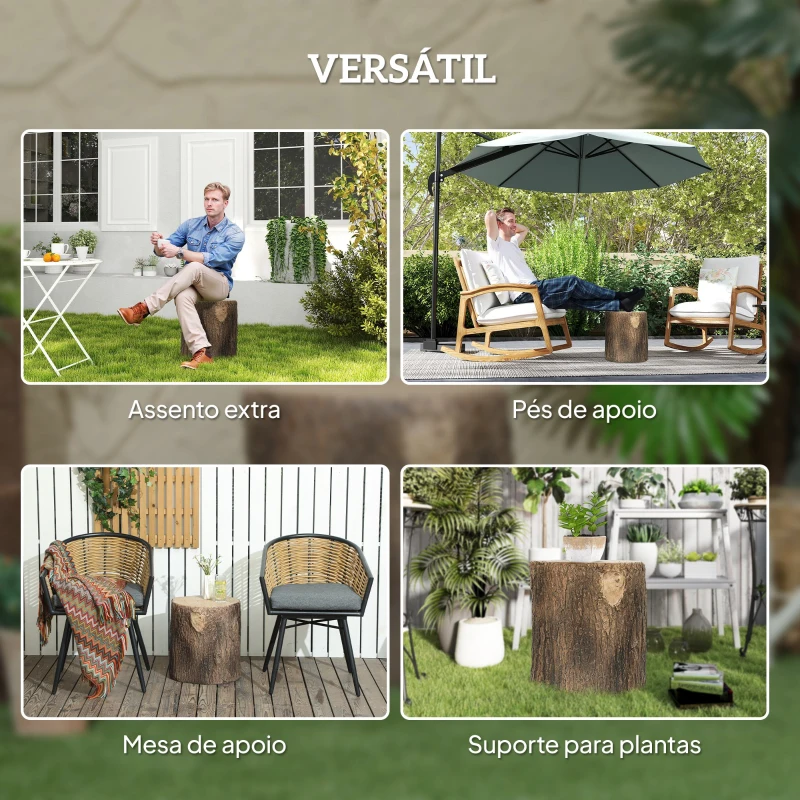 Outsunny Banco de Jardim Decorativo em Forma de Cepo de Árvore Uso Multifuncional Estável e Resistente Banco para Exterior Ø38x42 cm Madeira