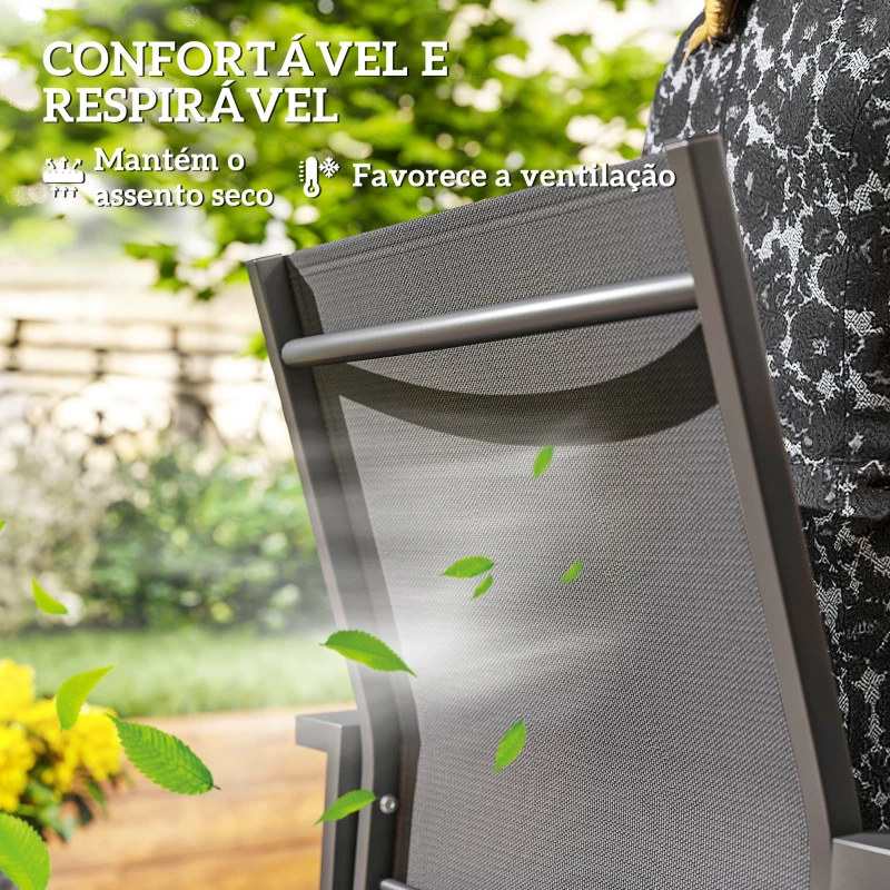 Outsunny Conjunto de 2 Cadeiras de Jardim Empilháveis com Tecido Transpirável e Estrutura em Aço 56x58x89 cm Cinzento Escuro