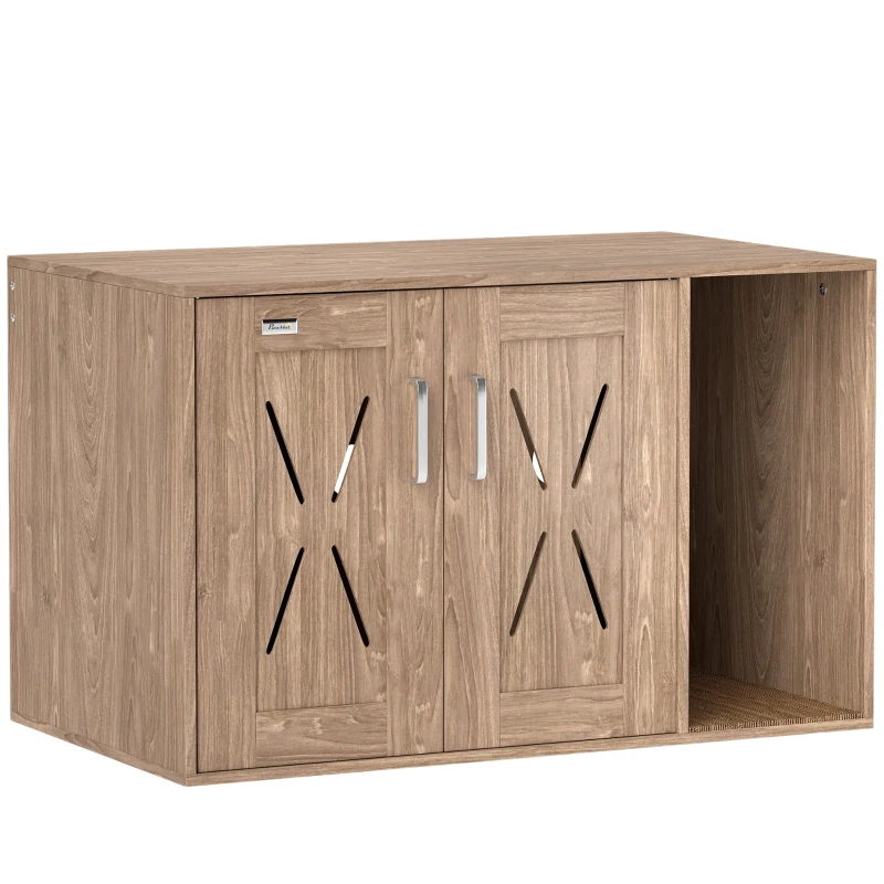 PawHut Mueble Arenero para Gatos 3 en 1 con Puertas Estera para Rascar y Compartimento 80x48x50,5 cm Marrón
