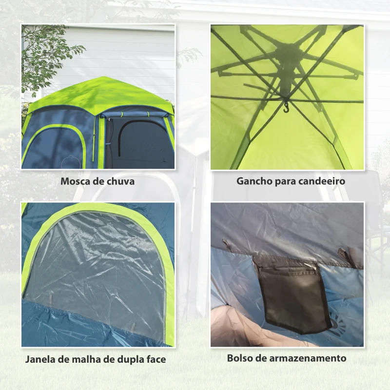 Outsunny Tenda de Campismo para 2-3 Pessoas Dobrável com Fácil Instalação e Bolsa de Transporte 280x240x155 cm Azul e Verde
