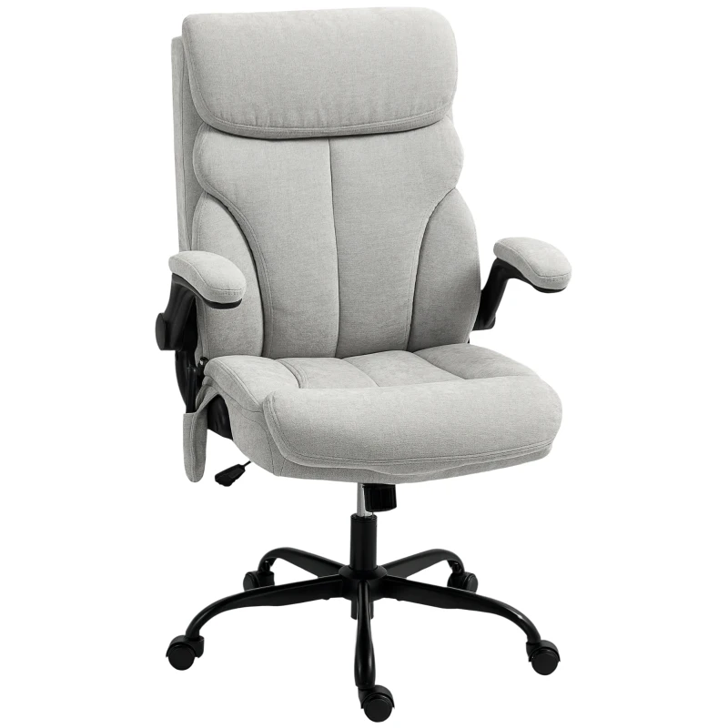 HOMCOM Silla de Oficina con Masaje Altura Ajustable y Reposabrazos Abatibles Tapizado Transpirable 66x67x113-121 cm Gris