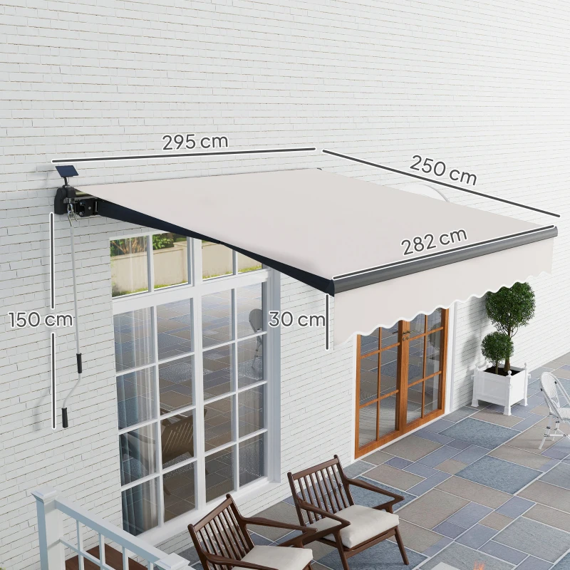 Outsunny Toldo Retráctil Manual con Luces LED Solares Inclinación Ajustable 45-90° y Protección UPF50+ Exterior 3x2,5 m Crema