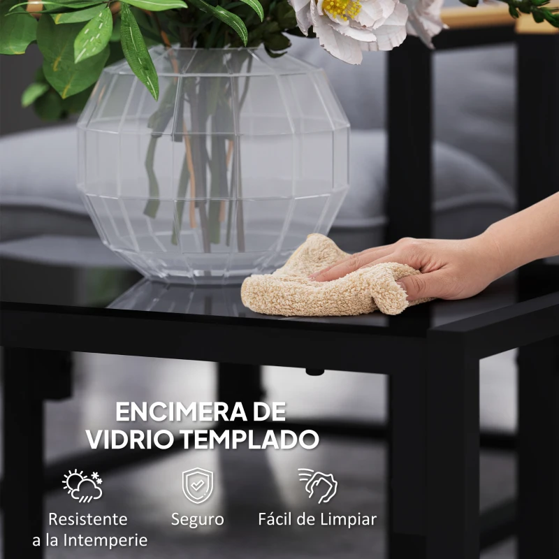 Outsunny Conjunto de Muebles de Jardín de 4 Piezas con Sofá de 2 Plazas y 2 Butacas con Cojines y Mesa de Centro de Vidrio Gris