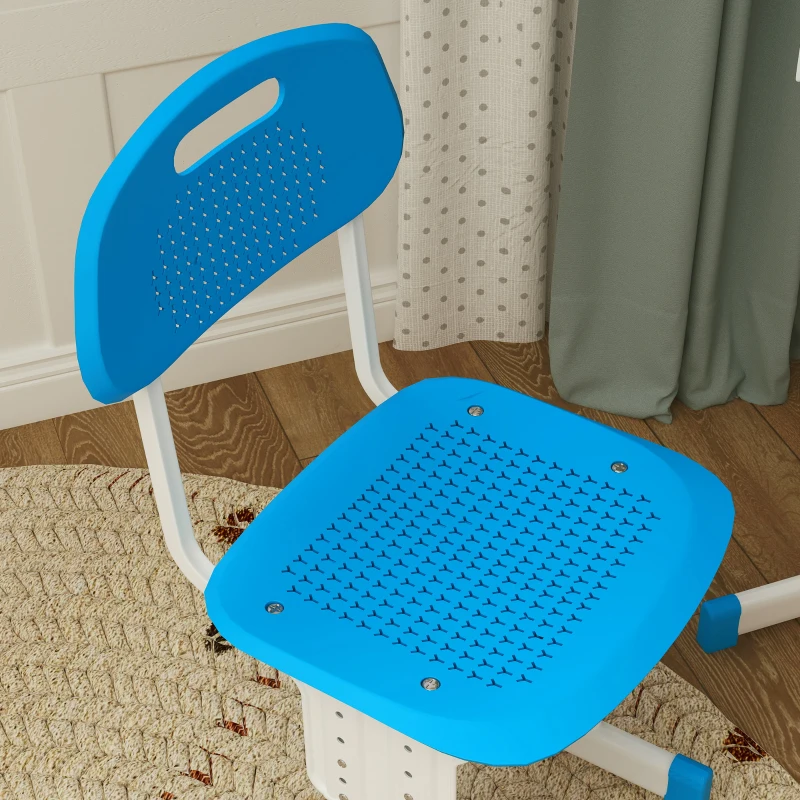 HOMCOM Juego de Escritorio y Silla Infantil de +6 Años Altura Ajustable con 1 Cajón y Estante para Libros 60x45x90-102 cm Azul