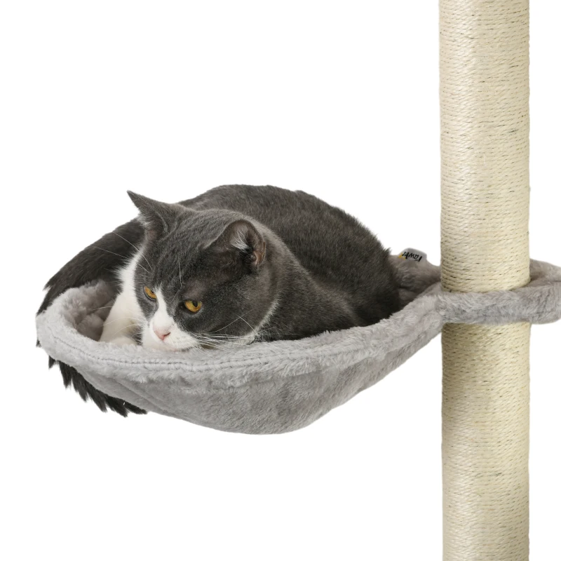 PawHut Juego de Escalada para Gatos de 4 Piezas Montado en la Pared con Hamaca Plataformas y Rascadores de Sisal Gris