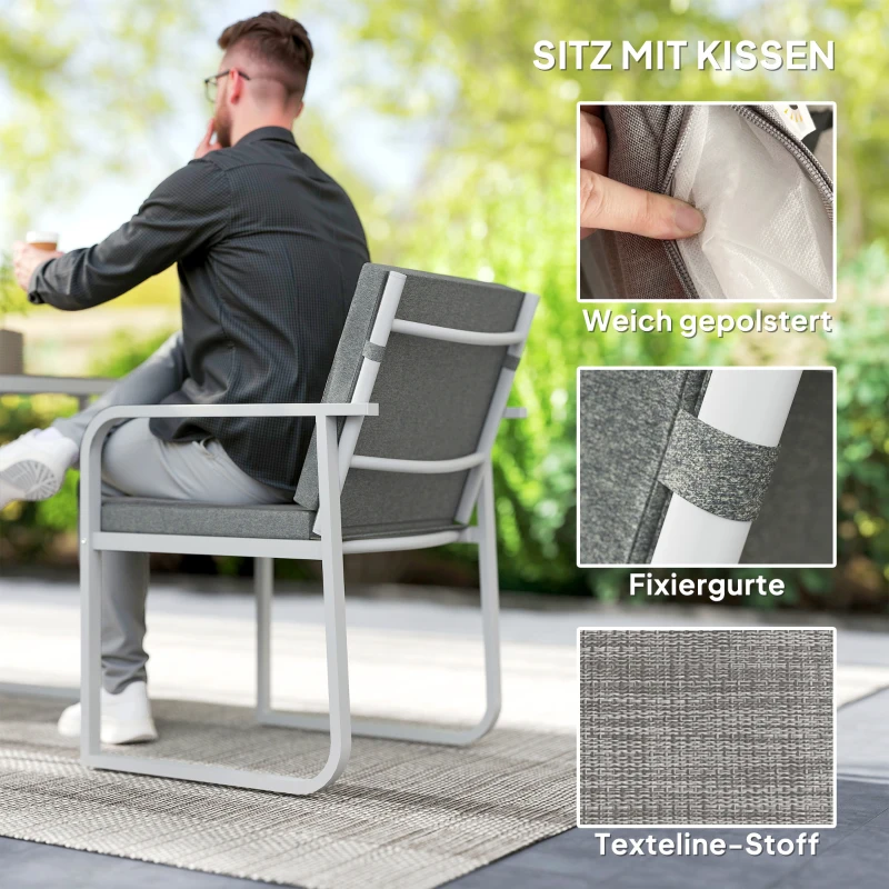 Outsunny 3-delige Eetset voor 2 Personen met Glastafel en Kussens - Lichtgrijs