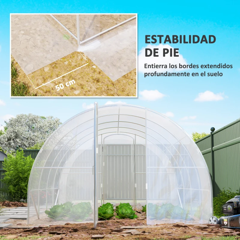 Outsunny Invernadero de Túnel 4x3x2m con 2 Puertas Invernadero de Jardín con Techo Redondeado para Cultivos Plantas Transparente