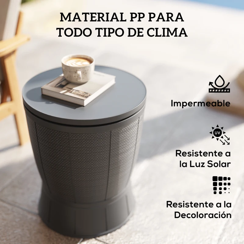 Outsunny Mesa Nevera para Exterior 41 L 3 en 1 Cool Bar Mesa Auxiliar con Altura Ajustable Cubo de Hielo Tapa Elevable Gris