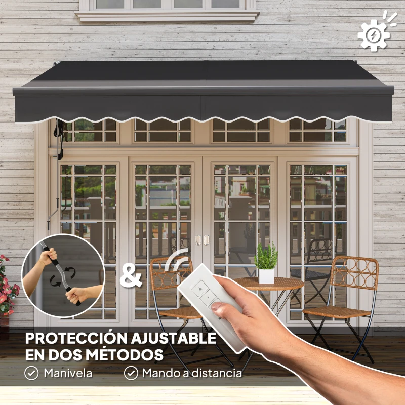 Outsunny Toldo Eléctrico Retráctil con Manivela Inclinación Ajustable y Protección UV para Jardín Terraza 296x250 cm Gris Oscuro