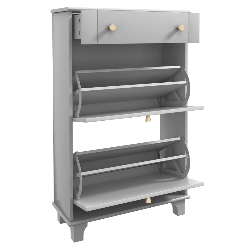 HOMCOM Mueble Zapatero Estrecho con 2 Puertas Abatibles y 1 Cajón para 8 Pares de Zapatos 60x23,5x98,5 cm Gris