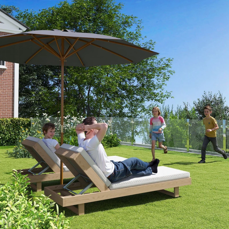 Outsunny 3m Wood Pole Parasol Umbrella - Grey