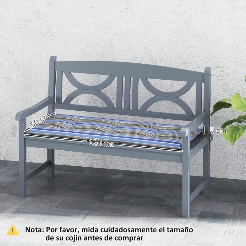 Outsunny Juego de 2 Cojines para Banco de Jardín con Relleno Grueso Diseño a Rayas y Cintas de Sujeción 120x50x5 cm Multicolor