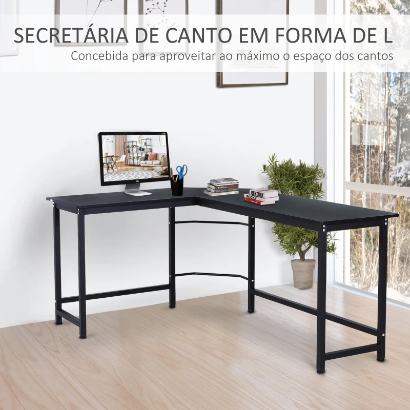 Vinsetto Secretária de Canto Mesa de Computador em Forma de L com Estrutura de Aço 168x120x75cm Preto