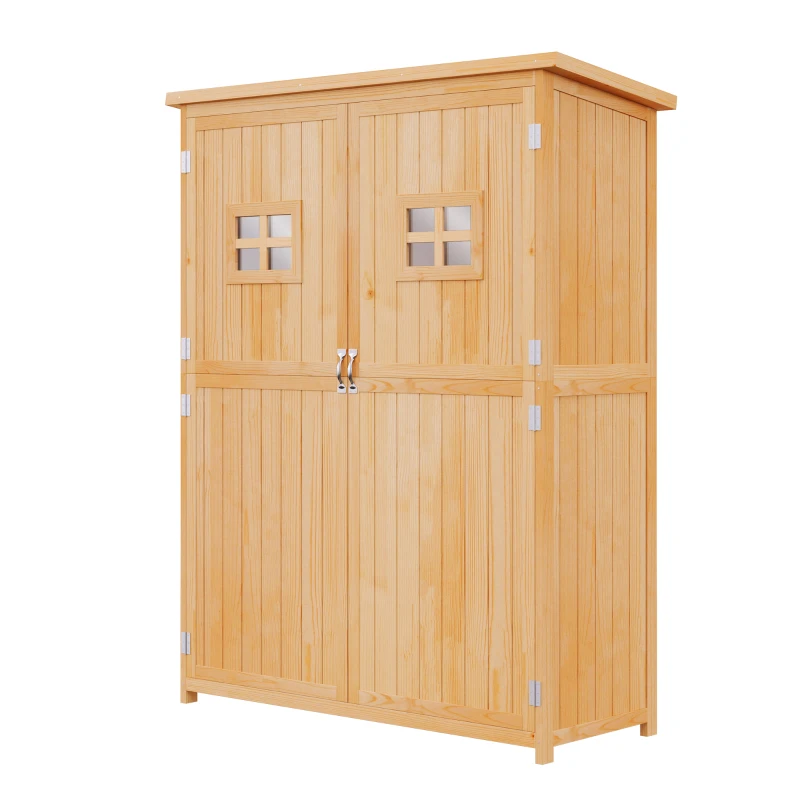 Outsunny Abrigo de Jardim para Ferramentas Armário de Madeira para Exterior com Prateleira Dupla Porta Janelas e Teto Asfáltico 127,5x50x164cm Madeira