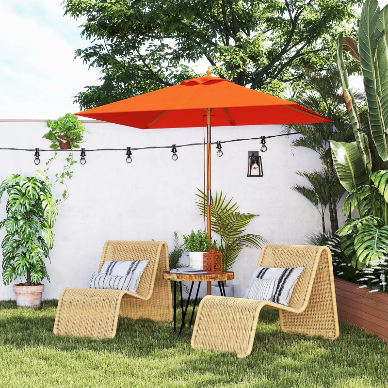 Outsunny 2m Tilting Wooden Pole Parasol - Orange