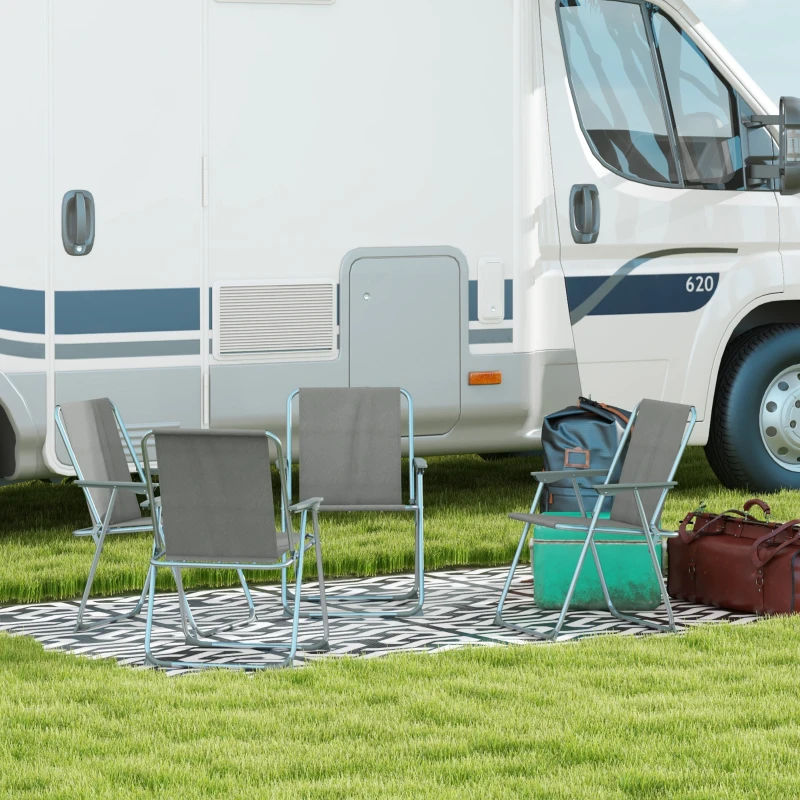 Outsunny Conjunto de 4 Sillas de Camping Plegables con Reposabrazos para Jardín Terraza Carga 120 kg 53x54x76 cm Gris