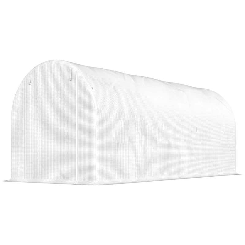 Outsunny Invernadero de Túnel 500x200x205 cm Invernadero de Jardín con Puerta Enrollable y 8 Ventanas Cubierta PE 140 g/m² Blanco