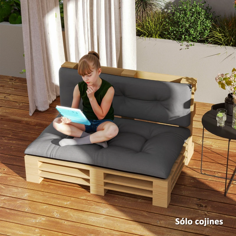 Outsunny Cojines para Palets 2-Piezas Set Acolchados de 120cm de Largo Impermeable Anti-UV para Interior y Exterior Gris Oscuro