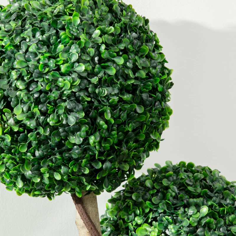HOMCOM Decorative Artificial Plants Set of 2, Boxwood Ball Topiary Trees in Pot Fake Plants for Home Indoor Outdoor Decor, 90 cm, Dark Green