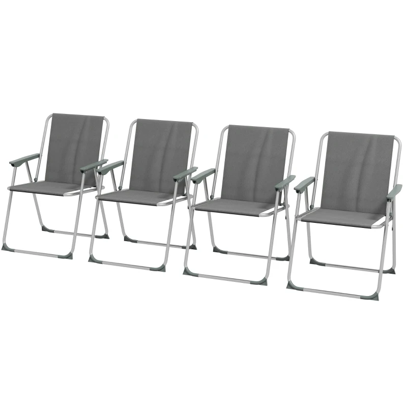 Outsunny Conjunto de 4 Sillas de Camping Plegables con Reposabrazos para Jardín Terraza Carga 120 kg 53x54x76 cm Gris