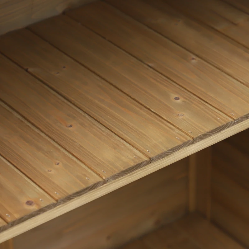 Outsunny Armário de Armazenamento de Madeira para Jardim com 2 Prateleiras Interiores 2 Portas e Teto Inclinado para Exterior Terraço 87x46,5x96,5cm Natural