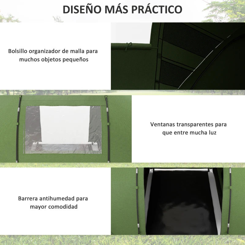 Outsunny Tienda de Campaña Familiar para 4-6 Personas con 2 Habitaciones y Bolsa de Transporte 430x240x170 cm Verde
