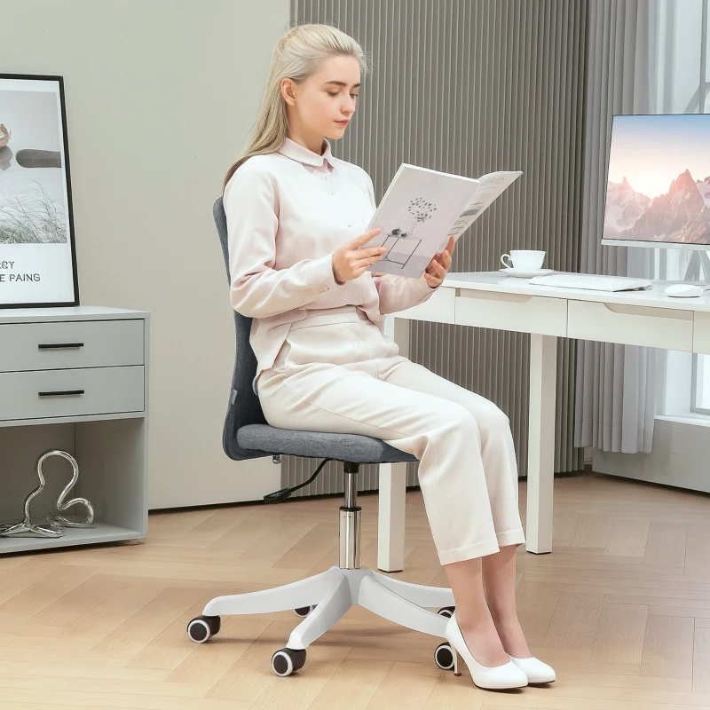 HOMCOM Silla de Oficina con Ruedas Altura Ajustable y Tapizado en Lino Sintético para Oficina o Estudio 53x43x85-93 cm Gris