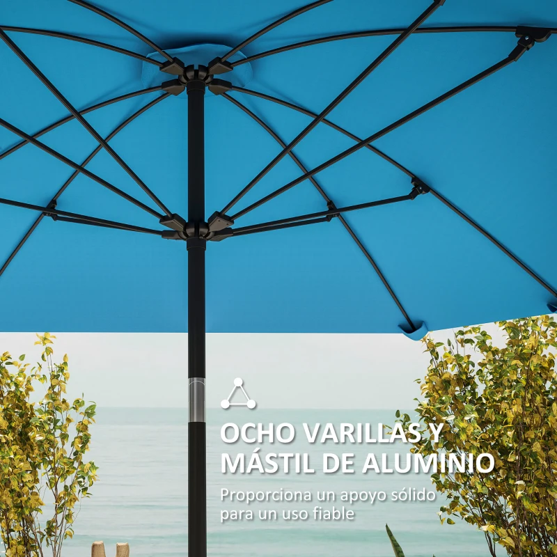 Outsunny Sombrilla de Jardín 233x233 cm Ángulo Ajustable Impermeable Poste de Aluminio Varillas de Fibra de Vidrio Manivela Azul